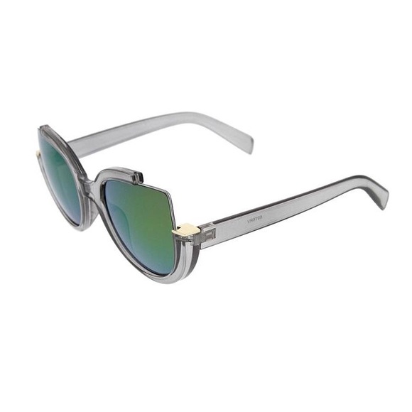 🕶 Semi-Rimless Cat Eye Purple Mirrored Sunglasses - Picture 2 of 4